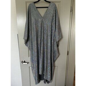 Jennifer Grace Rainbow Silver Sequin Disco Caftan One Size Bold Glamorous